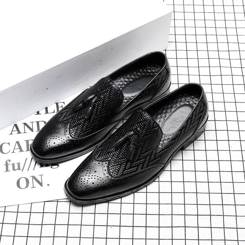 Męska Mikrofibra Vintage Woven Pattern Miękka Podeszwa Slip On Casual Business Shoes