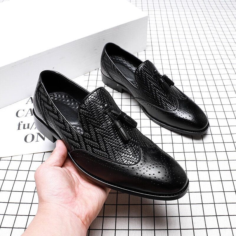 Męska Mikrofibra Vintage Woven Pattern Miękka Podeszwa Slip On Casual Business Shoes