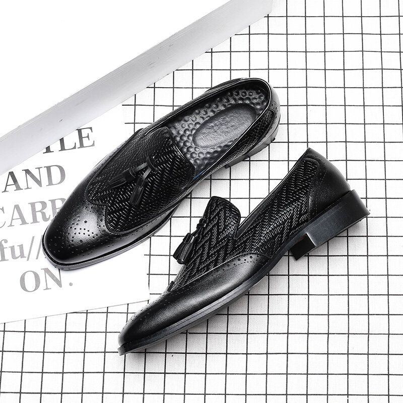 Męska Mikrofibra Vintage Woven Pattern Miękka Podeszwa Slip On Casual Business Shoes