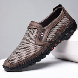 Męska Oddychająca Siatka Ze Skóry Bydlęcej Hollow Out Miękkie Dno Slip On Flat Casual Shoes