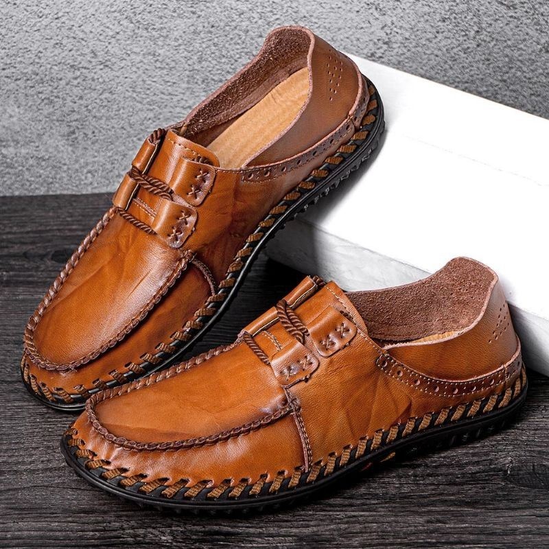 Męska Skóra Bydlęca Oddychająca Miękka Dno Zasznurować Wygodne Mokasyny Casual Business Shoes