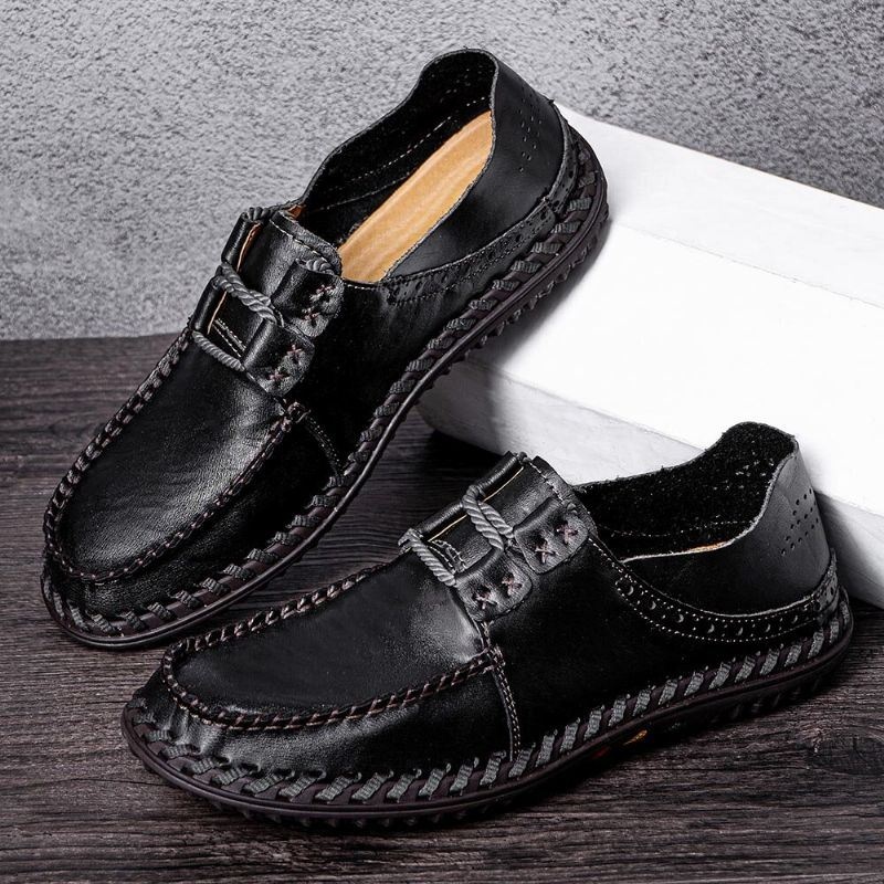 Męska Skóra Bydlęca Oddychająca Miękka Dno Zasznurować Wygodne Mokasyny Casual Business Shoes