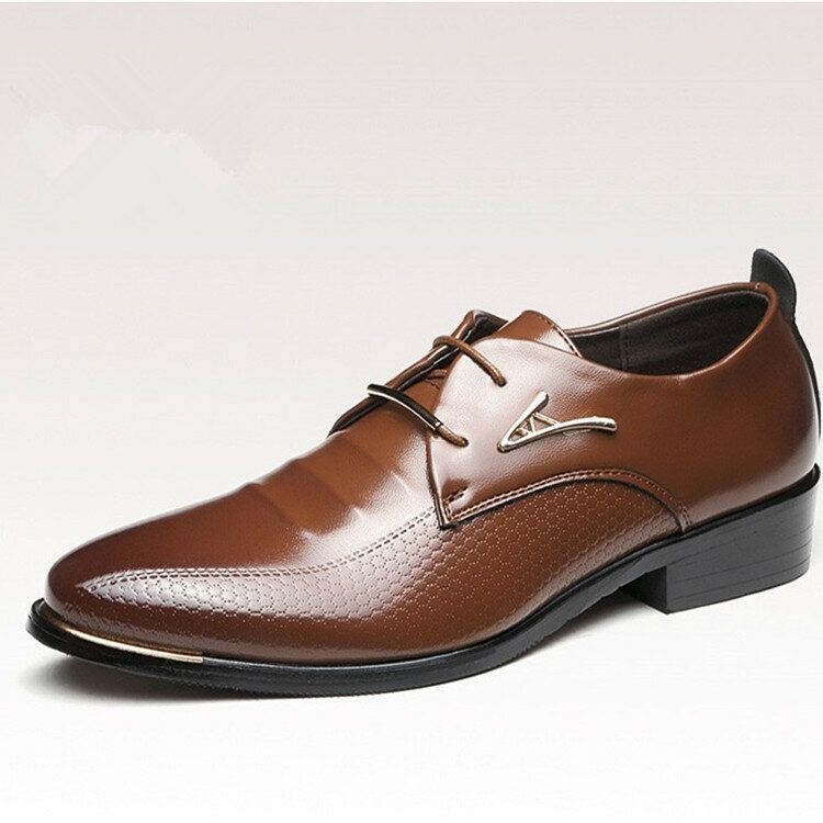 Męska Skóra Z Mikrofibry Oddychająca Szpiczasty Nosek Wygodna Sukienka W Anglii Casual Business Shoes