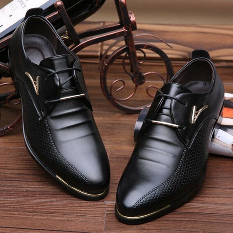 Męska Skóra Z Mikrofibry Oddychająca Szpiczasty Nosek Wygodna Sukienka W Anglii Casual Business Shoes