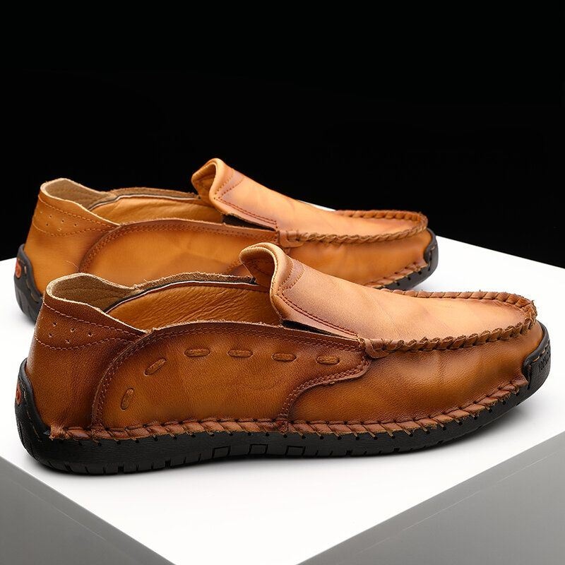 Męskie Antypoślizgowe Szwy Ręczne Casual Slip On Leather Shoes