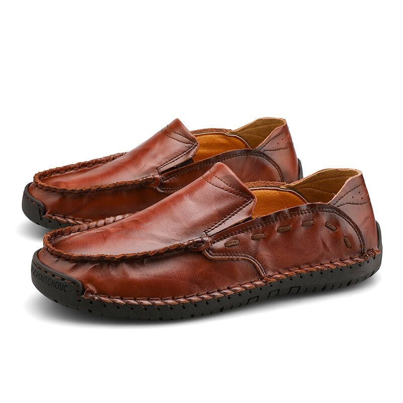 Męskie Antypoślizgowe Szwy Ręczne Casual Slip On Leather Shoes