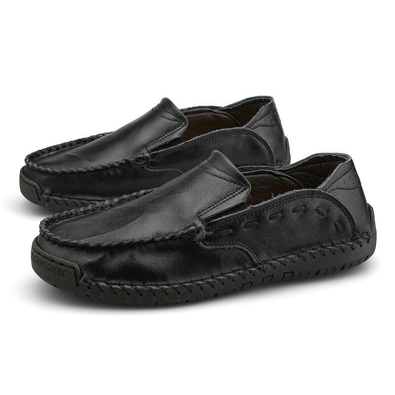 Męskie Antypoślizgowe Szwy Ręczne Casual Slip On Leather Shoes