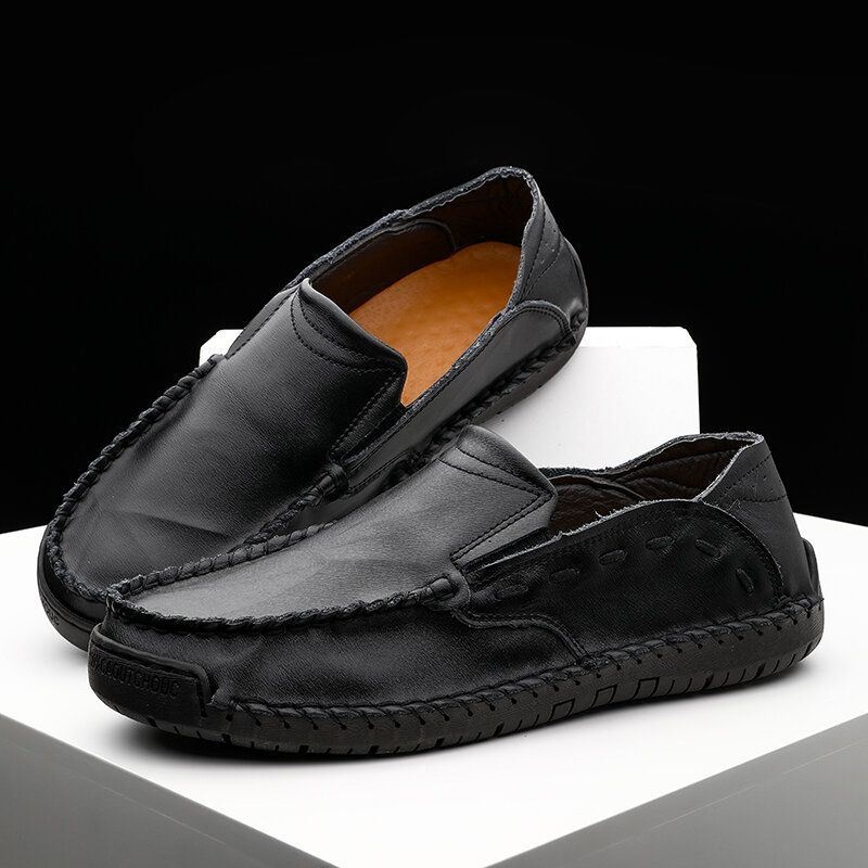 Męskie Antypoślizgowe Szwy Ręczne Casual Slip On Leather Shoes