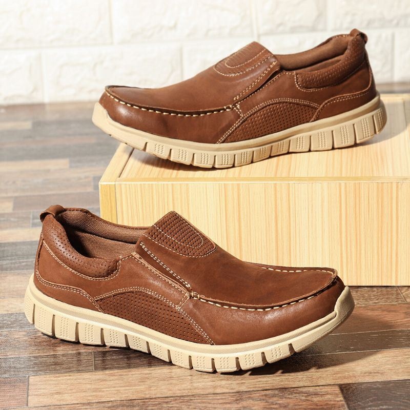 Męskie Buty Z Miękkiej Skóry Z Mikrofibry Slip On Boat Shoes