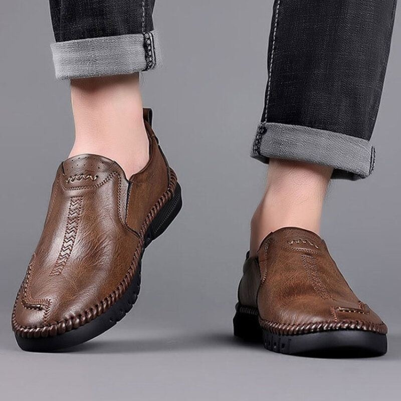 Męskie Krótkie Miękkie Ręcznie Szyte Gumowe Podeszwy Casual Business Shoes