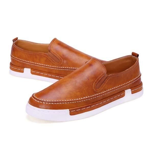 Męskie Modne Buty Pu Okrągły Nosek Slip On Outdoor Sneakers Style Vintage