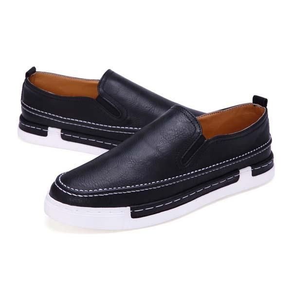 Męskie Modne Buty Pu Okrągły Nosek Slip On Outdoor Sneakers Style Vintage