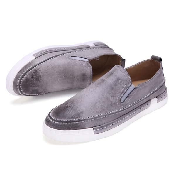 Męskie Modne Buty Pu Okrągły Nosek Slip On Outdoor Sneakers Style Vintage