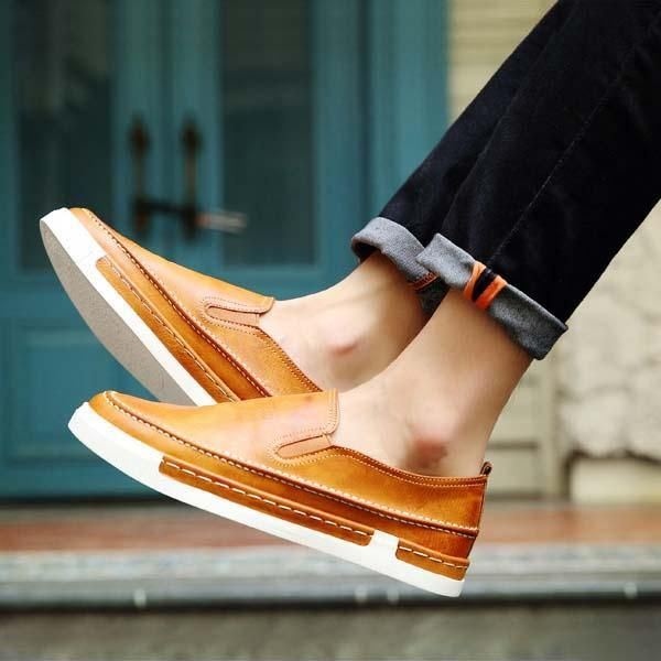 Męskie Modne Buty Pu Okrągły Nosek Slip On Outdoor Sneakers Style Vintage