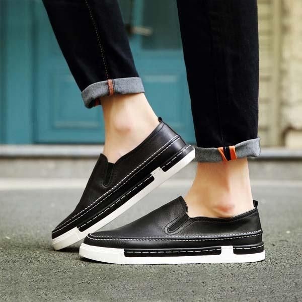 Męskie Modne Buty Pu Okrągły Nosek Slip On Outdoor Sneakers Style Vintage