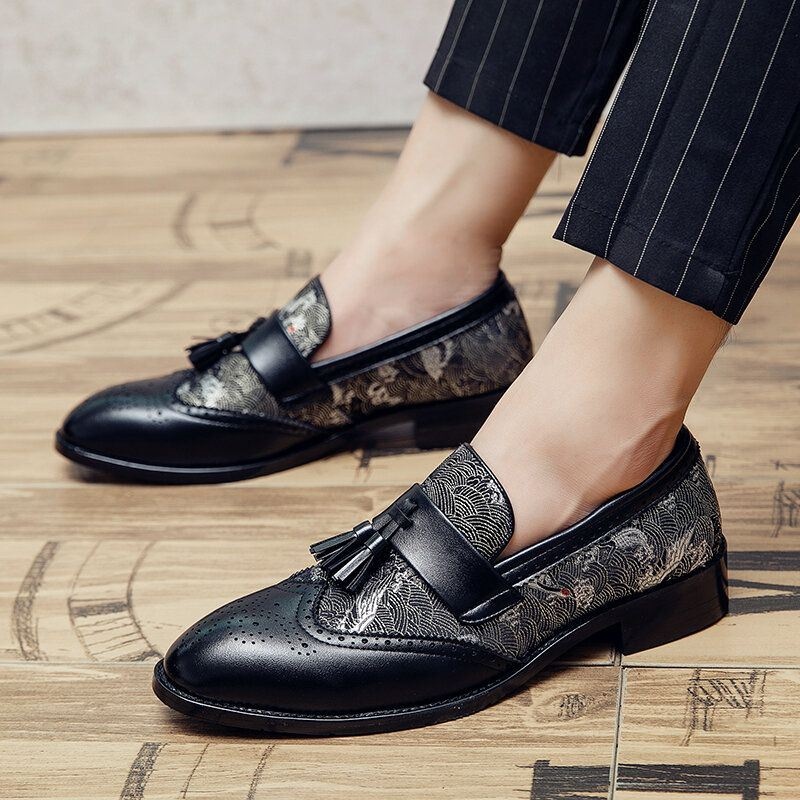 Męskie Oddychające Miękkie Dno Z Mikrofibry Vintage Fringe Slip On Casual Business Shoes