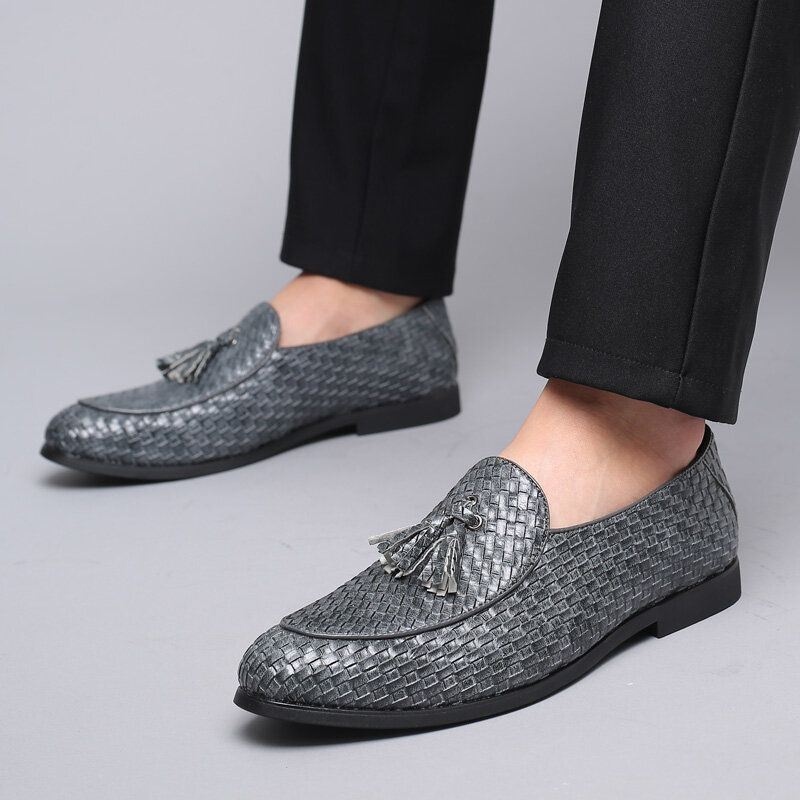 Męskie Oddychające Wygodne Sploty Na Dole Vintage Tassel Pointed Toe Slip On Business Casual Shoes