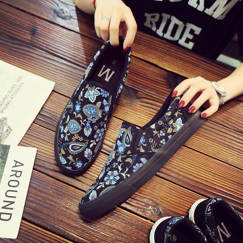 Męskie Płótno Oddychające Slip On Soft Pattern Casual Court Shoes