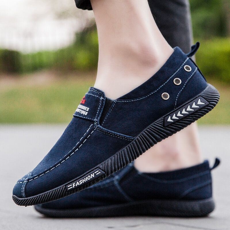 Męskie Prane Płótno Slip On Wygodne Oddychające Buty Na Co Dzień