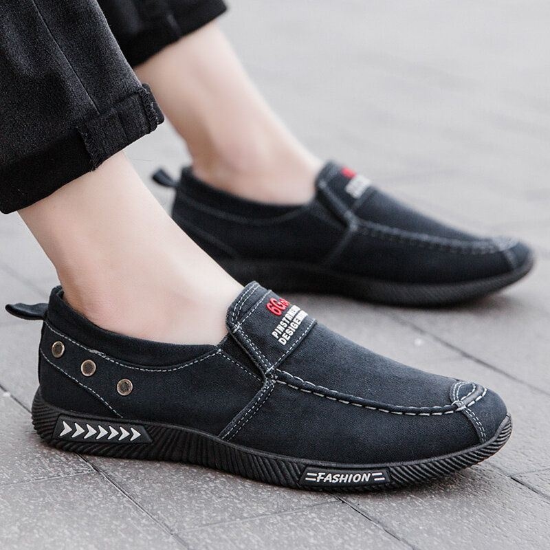 Męskie Prane Płótno Slip On Wygodne Oddychające Buty Na Co Dzień