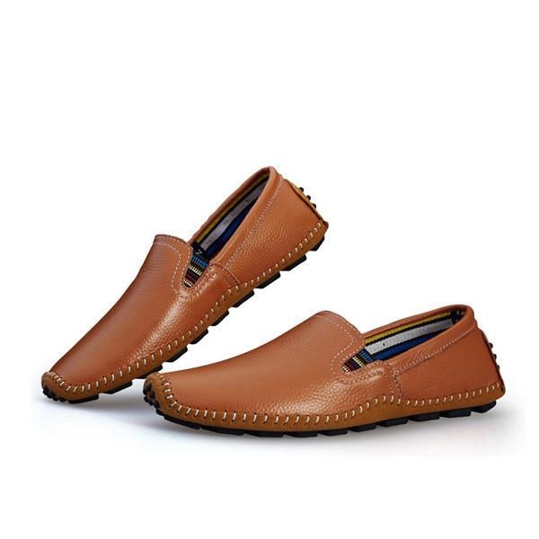 Męskie Skórzane Buty Na Co Dzień Do Jazdy Na Zewnątrz Slip On Flat Loafers Shoes