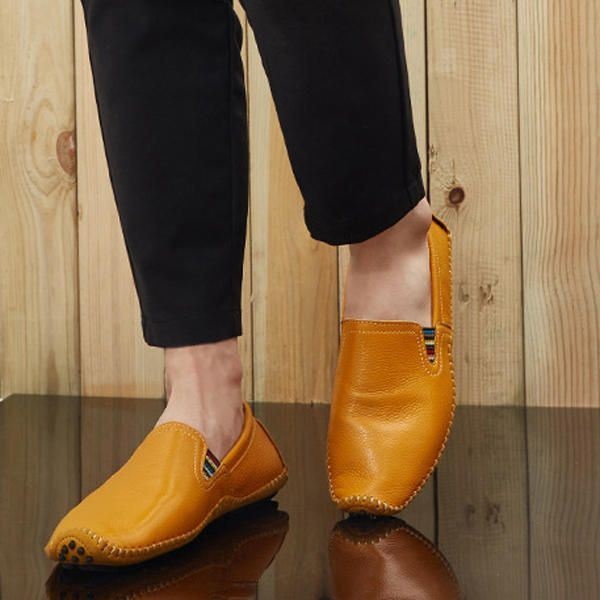 Męskie Skórzane Buty Na Co Dzień Do Jazdy Na Zewnątrz Slip On Flat Loafers Shoes