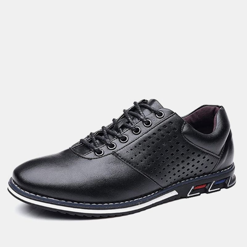 Męskie Skórzane Oddychające Miękkie Podeszwy Krótkie Pure Color Lace Up Casual Business Shoes