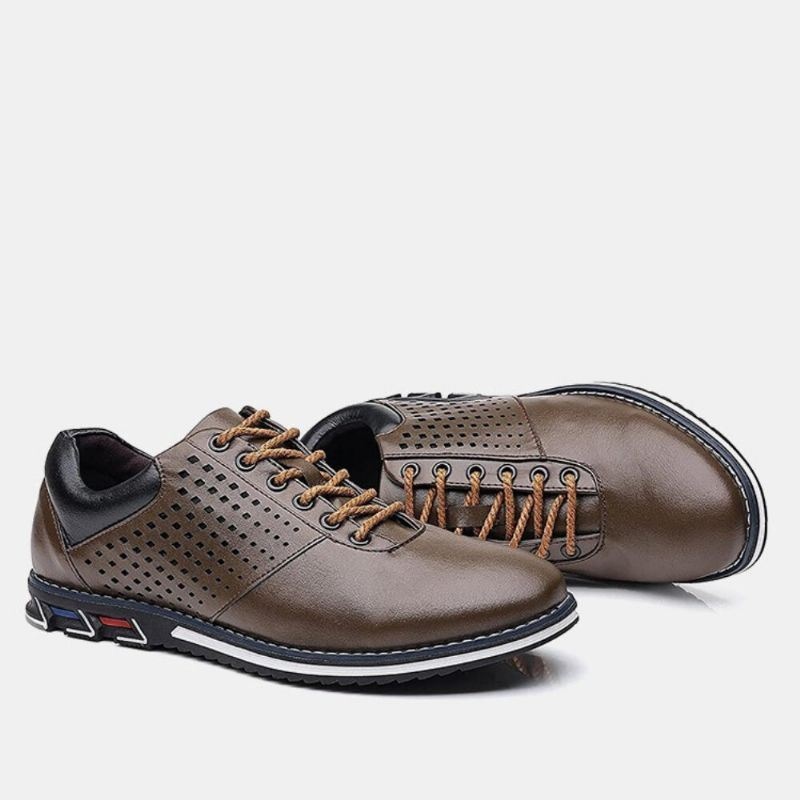 Męskie Skórzane Oddychające Miękkie Podeszwy Krótkie Pure Color Lace Up Casual Business Shoes