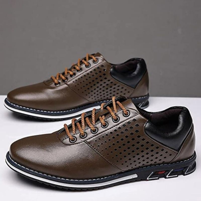 Męskie Skórzane Oddychające Miękkie Podeszwy Krótkie Pure Color Lace Up Casual Business Shoes