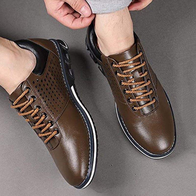 Męskie Skórzane Oddychające Miękkie Podeszwy Krótkie Pure Color Lace Up Casual Business Shoes