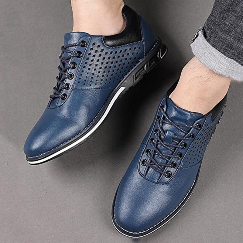 Męskie Skórzane Oddychające Miękkie Podeszwy Krótkie Pure Color Lace Up Casual Business Shoes