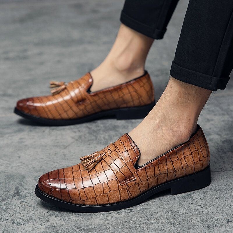 Męskie Skórzane Oddychające Miękkie Podeszwy Retro Crocodile Grain Slip On Casual Shoes