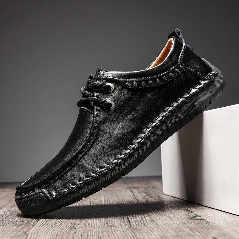 Męskie Skórzane Szwy Bydlęce Antypoślizgowe Miękkie Podeszwy Business Casual Shoes