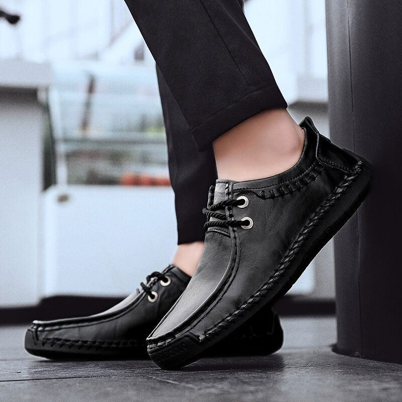 Męskie Skórzane Szwy Bydlęce Antypoślizgowe Miękkie Podeszwy Business Casual Shoes