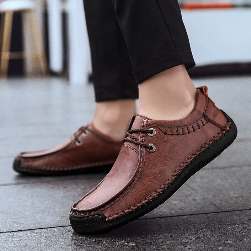 Męskie Skórzane Szwy Bydlęce Antypoślizgowe Miękkie Podeszwy Business Casual Shoes