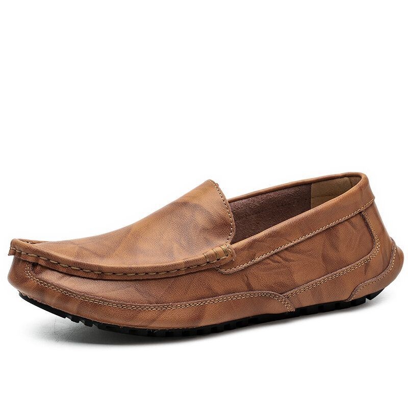 Męskie Wygodne Skórzane Mokasyny Antypoślizgowe Miękkie Podeszwy Casual Slip On Flat Shoes