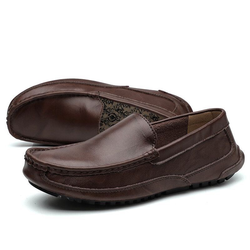 Męskie Wygodne Skórzane Mokasyny Antypoślizgowe Miękkie Podeszwy Casual Slip On Flat Shoes