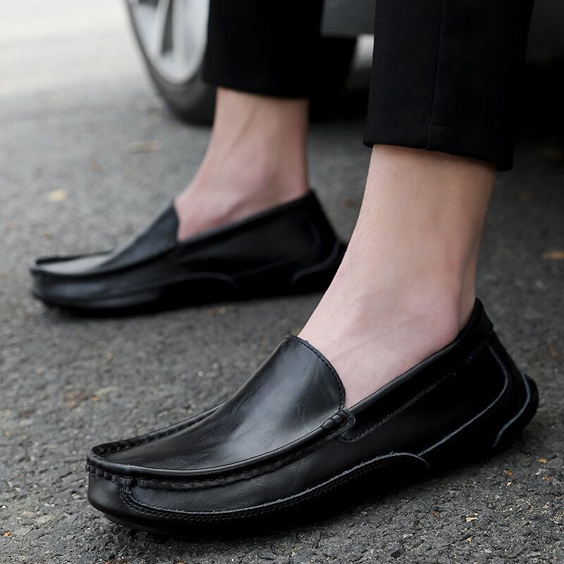 Męskie Wygodne Skórzane Mokasyny Antypoślizgowe Miękkie Podeszwy Casual Slip On Flat Shoes