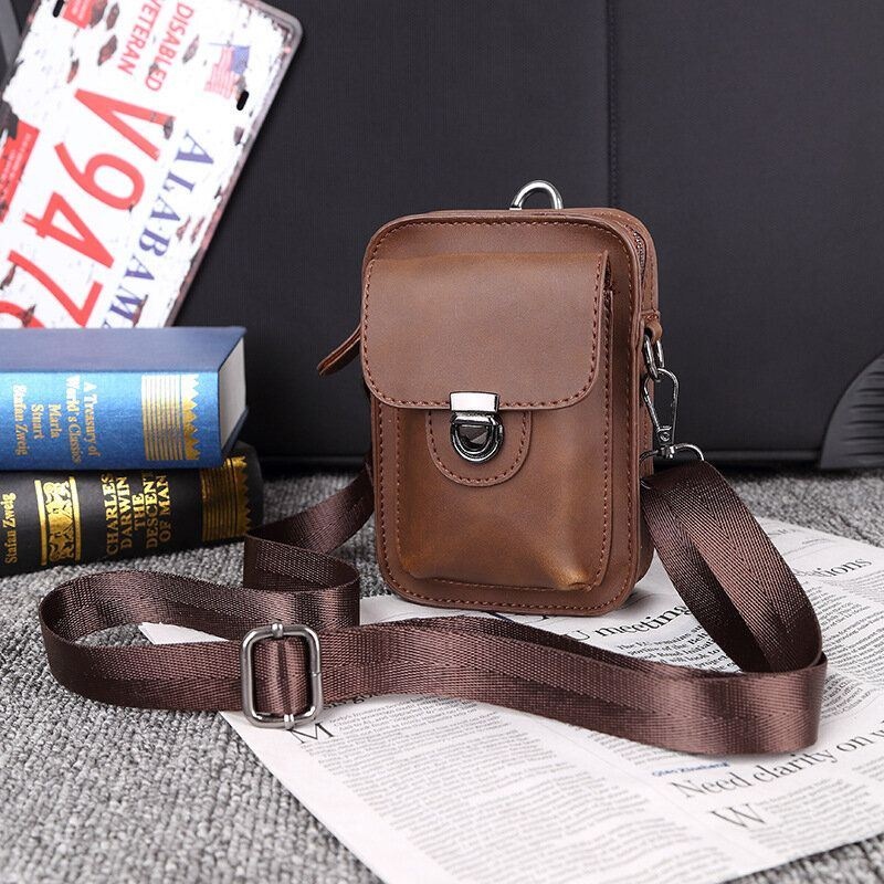 Mężczyźni Faux Leather Mini Casual Multi-carry Talia Wisząca 6.3 Cal Torba Na Telefon Torba Na Ramię Crossbody Z Szlufką Na Pasek