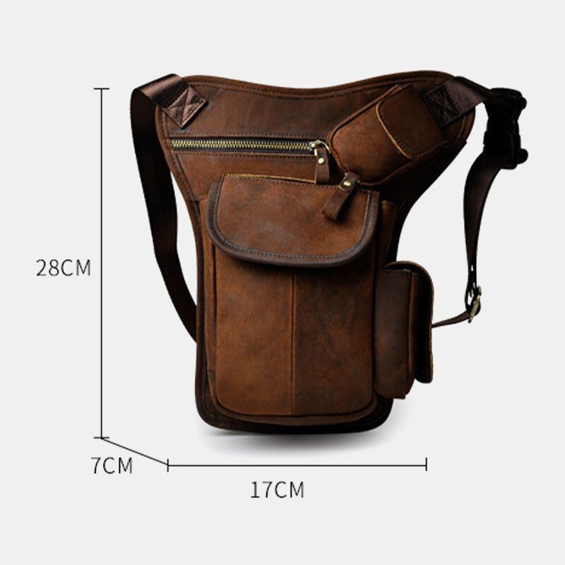 Mężczyźni Prawdziwa Skóra Multi-carry Retro 7-calowy Aparat Telefoniczny Torba Na Talię Na Zewnątrz Torba Crossbody