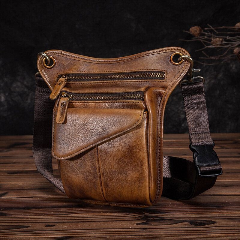 Męska Skórzana Torba Multi-carry Retro 8-calowa Zewnętrzna Torba Na Telefon Z Aparatem Biodrowym Torba Crossbody