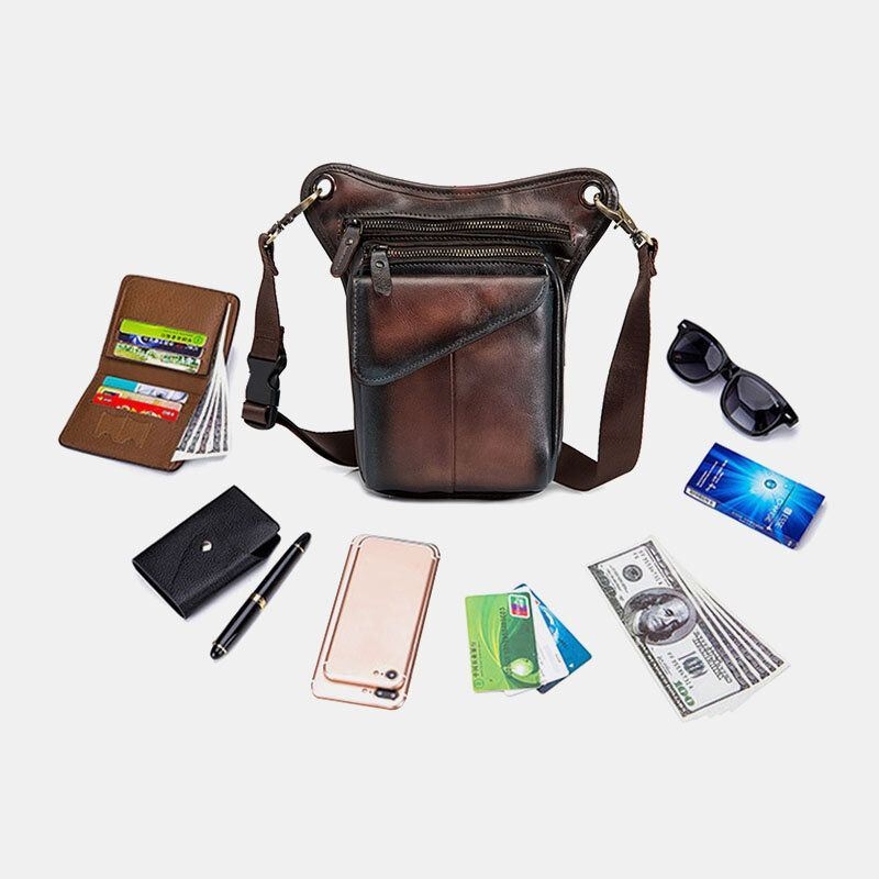 Męska Skórzana Torba Multi-carry Retro 8-calowa Zewnętrzna Torba Na Telefon Z Aparatem Biodrowym Torba Crossbody