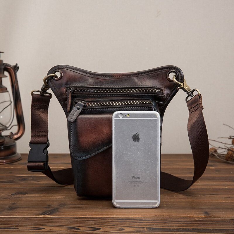 Męska Skórzana Torba Multi-carry Retro 8-calowa Zewnętrzna Torba Na Telefon Z Aparatem Biodrowym Torba Crossbody