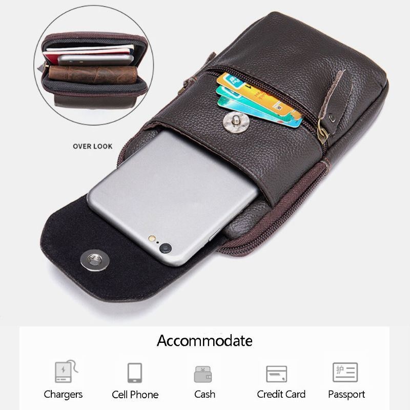 Męska Skórzana Wielofunkcyjna Torba Na Telefon W Stylu Vintage 6.3 Cala Etui Na Karty Ze Skóry Bydlęcej Na Talię