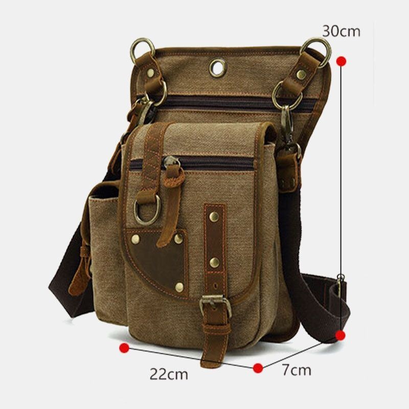 Męska Torba Z Prawdziwej Skóry I Płótna Na Rowerze Outdoor Sport Leg Bag Torba Na Pas Crossbody