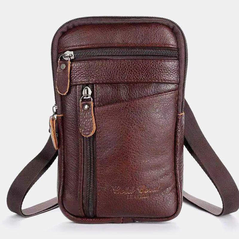 Męska Torba Z Prawdziwej Skóry Multi-carry Anti-theft 6.5-calowa Torba Na Telefon Torba Crossbody Torba Na Pas Torba Ze Sznurkiem