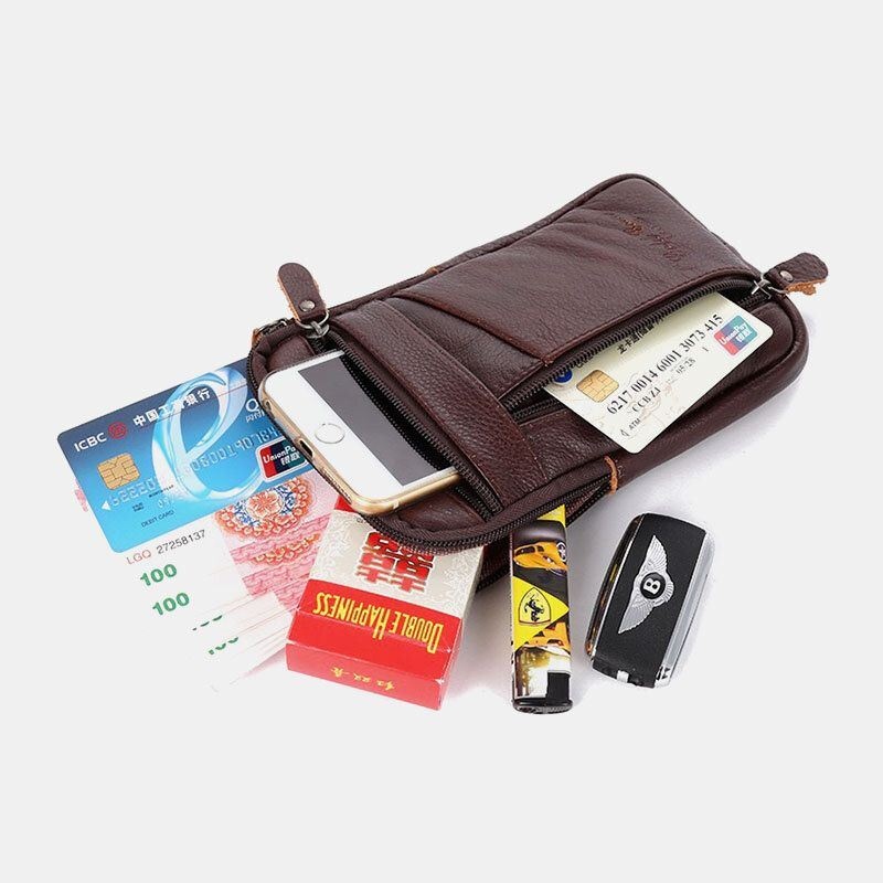 Męska Torba Z Prawdziwej Skóry Multi-carry Anti-theft 6.5-calowa Torba Na Telefon Torba Crossbody Torba Na Pas Torba Ze Sznurkiem