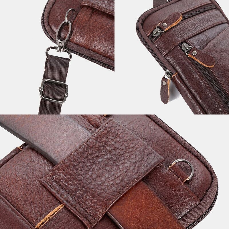 Męska Torba Z Prawdziwej Skóry Multi-carry Anti-theft 6.5-calowa Torba Na Telefon Torba Crossbody Torba Na Pas Torba Ze Sznurkiem