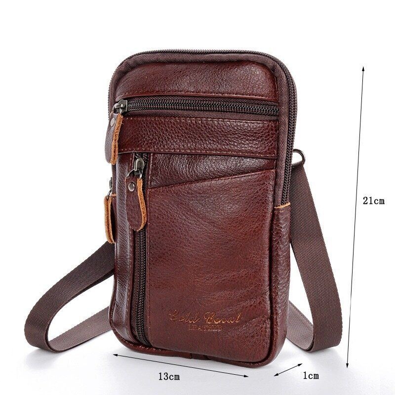 Męska Torba Z Prawdziwej Skóry Multi-carry Anti-theft 6.5-calowa Torba Na Telefon Torba Crossbody Torba Na Pas Torba Ze Sznurkiem