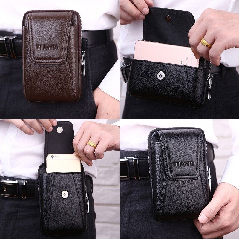 Męska Torba Z Prawdziwej Skóry Retro 6-calowa Torba Na Telefon Business Casual Belt Bag Torba Na Talię